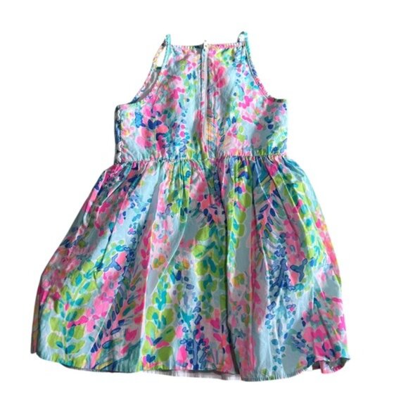 Lilly Pulitzer Girls Elise Dress Size 4 In Catch The Wave Print With Eyelet Deta - Picture 6 of 7
